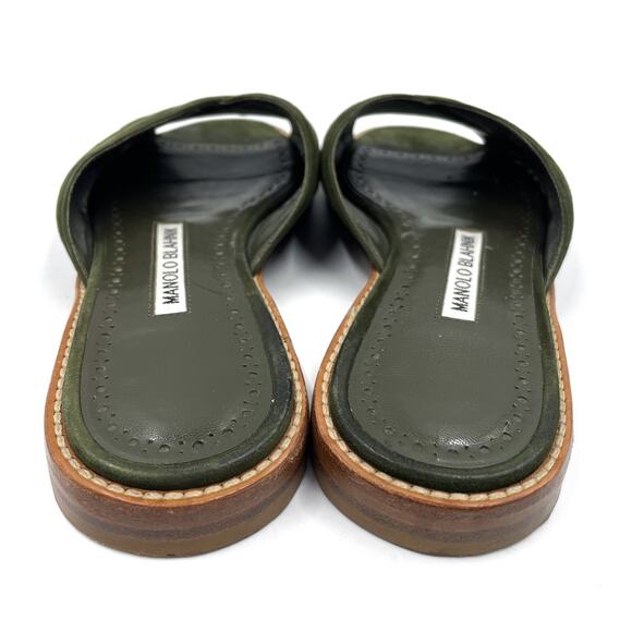 Manolo Blahnik Pingar Flat Slides Moss Green‎ Suede Criss Cross Sz 36 / 6 - Picture 7 of 9